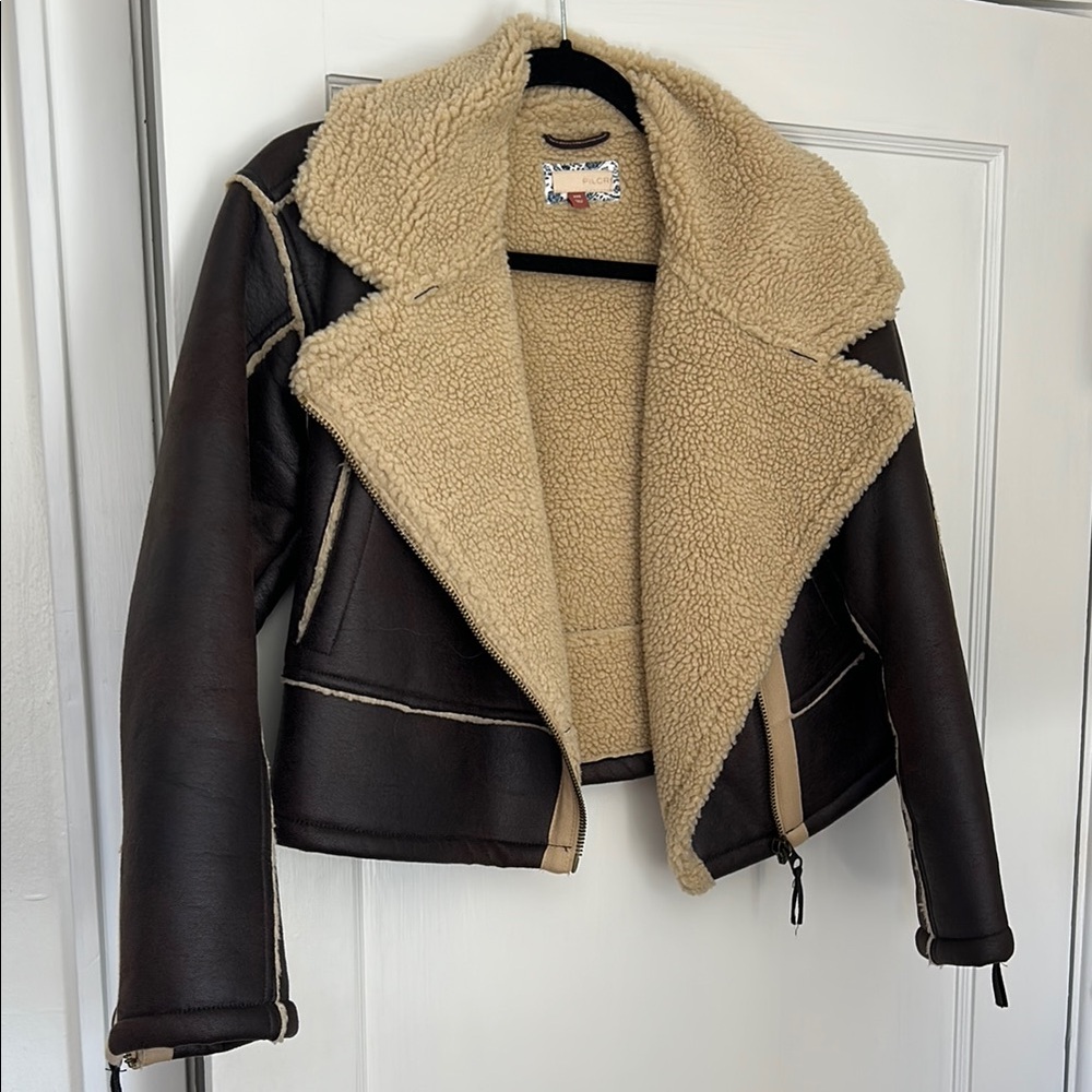 Black and Cream Teddy Jacket with Plush Collar